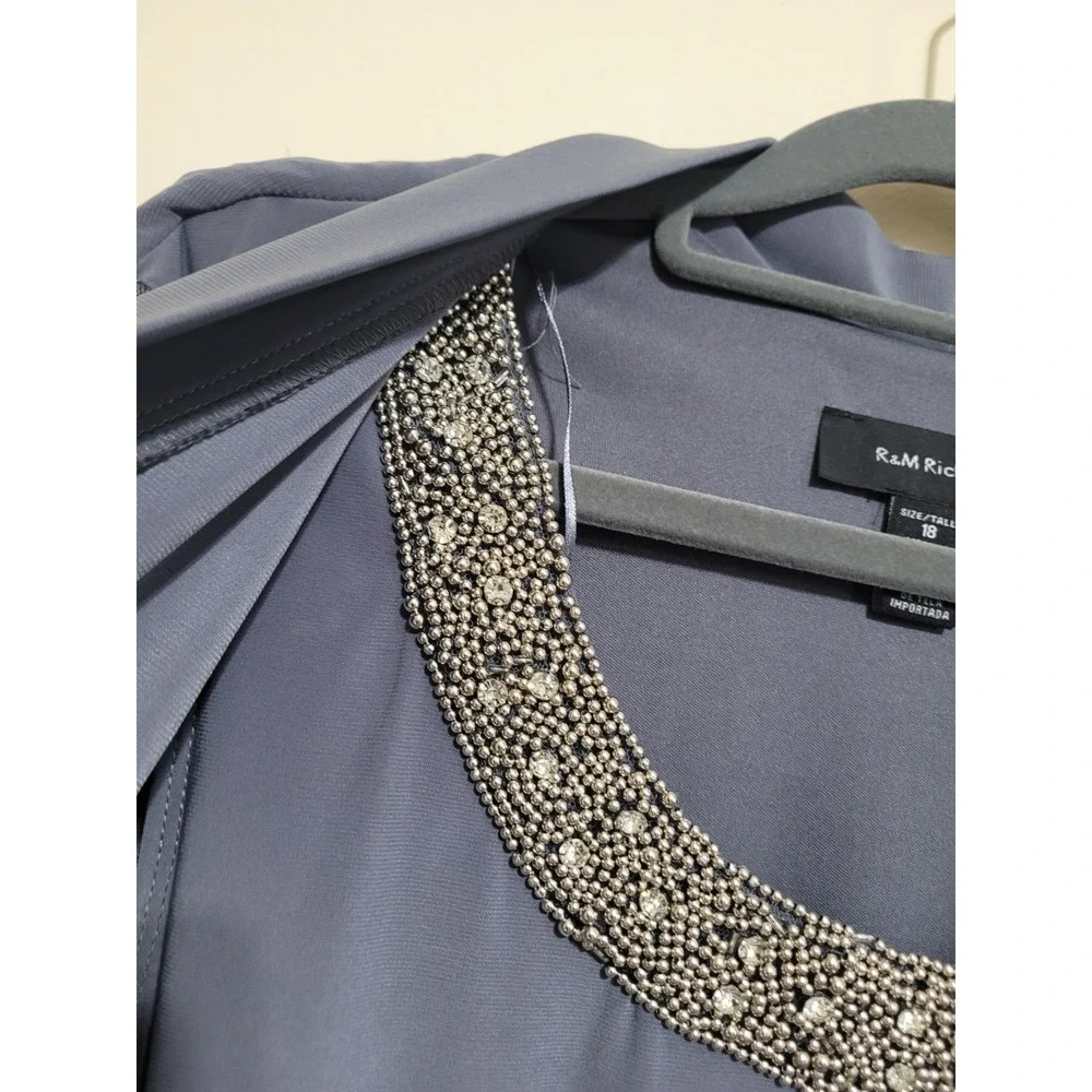 R&M Richards‎ Shrug Top Womens Size 18 Gray Sparkle Sequin Layered Shirt Stretch